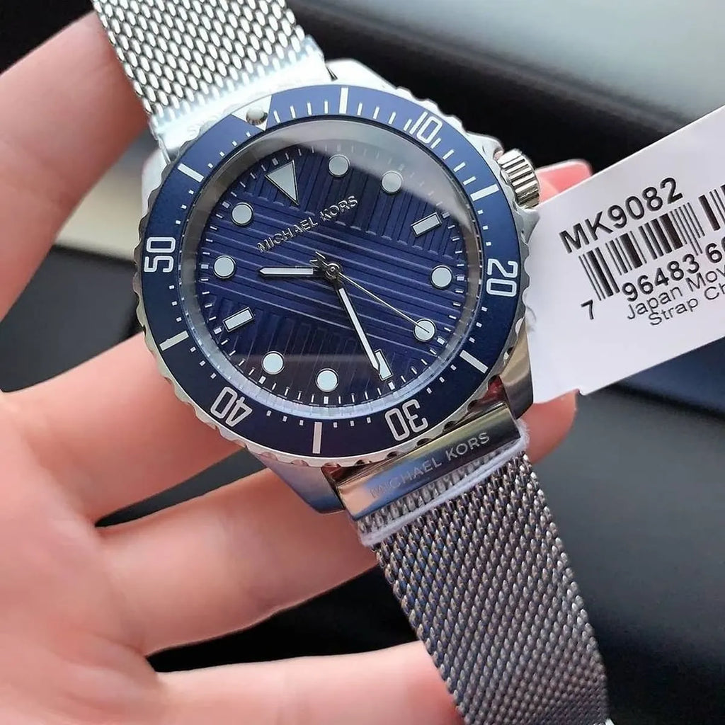 Michael Kors Everest Quartz Blue Dial Silver Mesh Bracelet Watch For Men - MK9082 Buy Now By Michael Kors