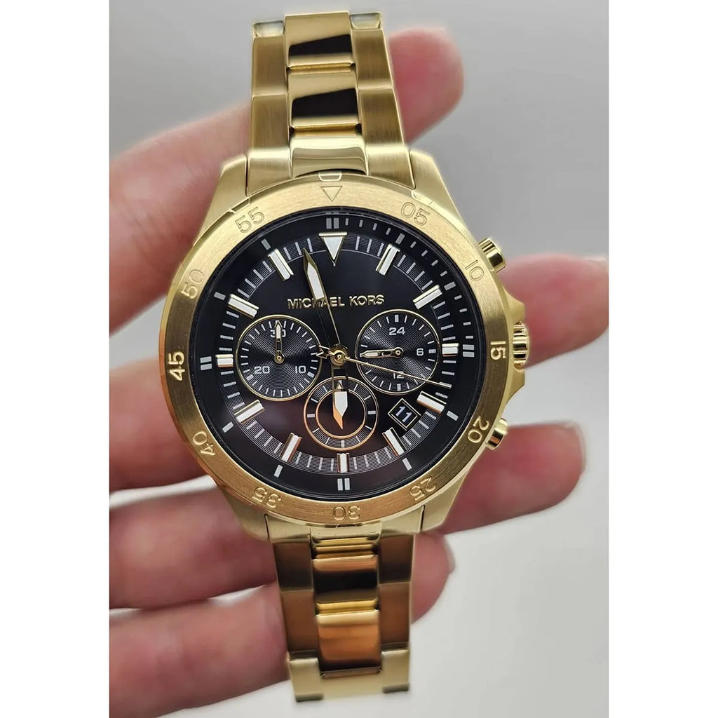 Michael Kors Greyson Chronograph Black Dial Gold Steel Strap Watch For Men - MK9108 Buy Now By Michael Kors