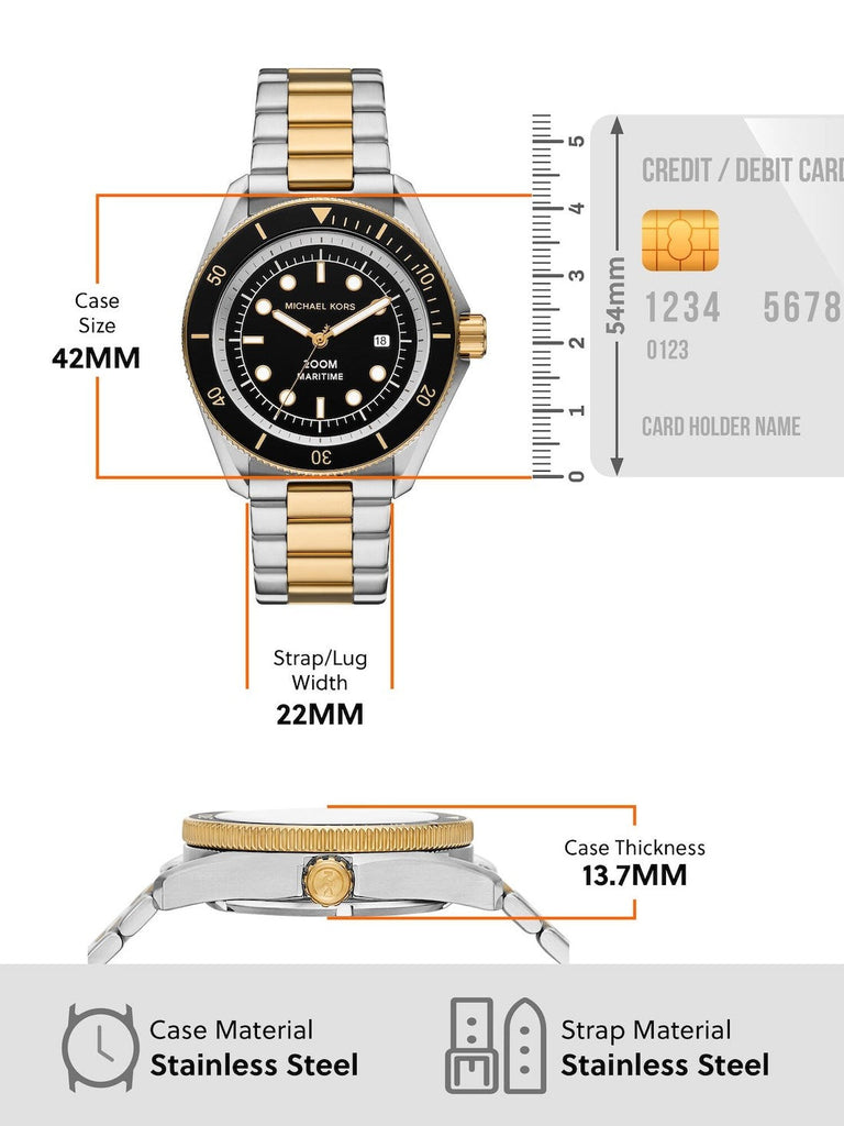 Michael Kors Maritime Three Hand Black Dial Two Tone Steel Strap Watch for Men - MK9180 Buy Now By Michael Kors