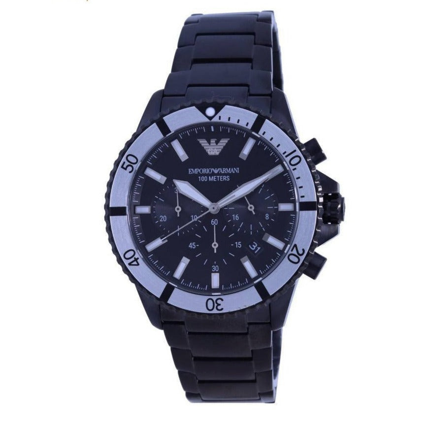 Emporio Armani Diver Chronograph Black Dial Black Steel Strap Watch For Men - AR80050 Buy Now By Emporio Armani
