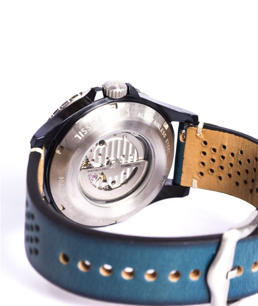 Fossil Crewmaster Sports Automatic Blue Dial Blue Leather Strap Watch for Men - ME3149 Buy Now By Fossil