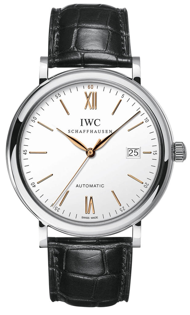 IWC Portofino Automatic White Dial Black Leather Strap Watch for Men - IW356517 Buy Now By IWC