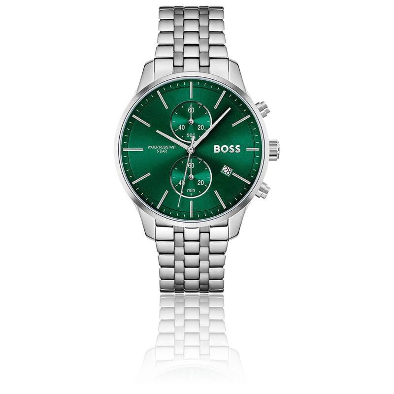 Hugo Boss Associate Green Dial Silver Steel Strap Watch for Men - 1513975 Buy Now By Hugo Boss