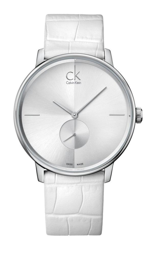 Calvin Klein Accent Silver Dial White Leather Strap Watch for Women - K2Y211K6 Buy Now By Calvin Klein
