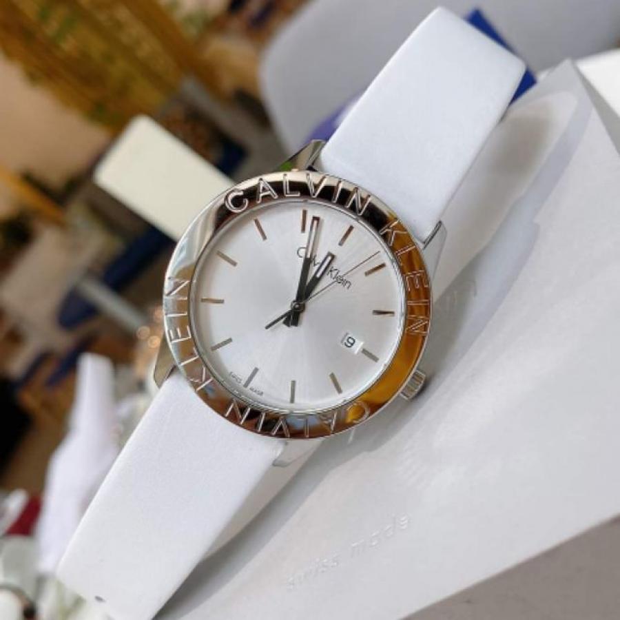 Calvin Klein Steady Silver Dial White Leather Strap Watch for Women - K7Q211L6 Buy Now By Calvin Klein