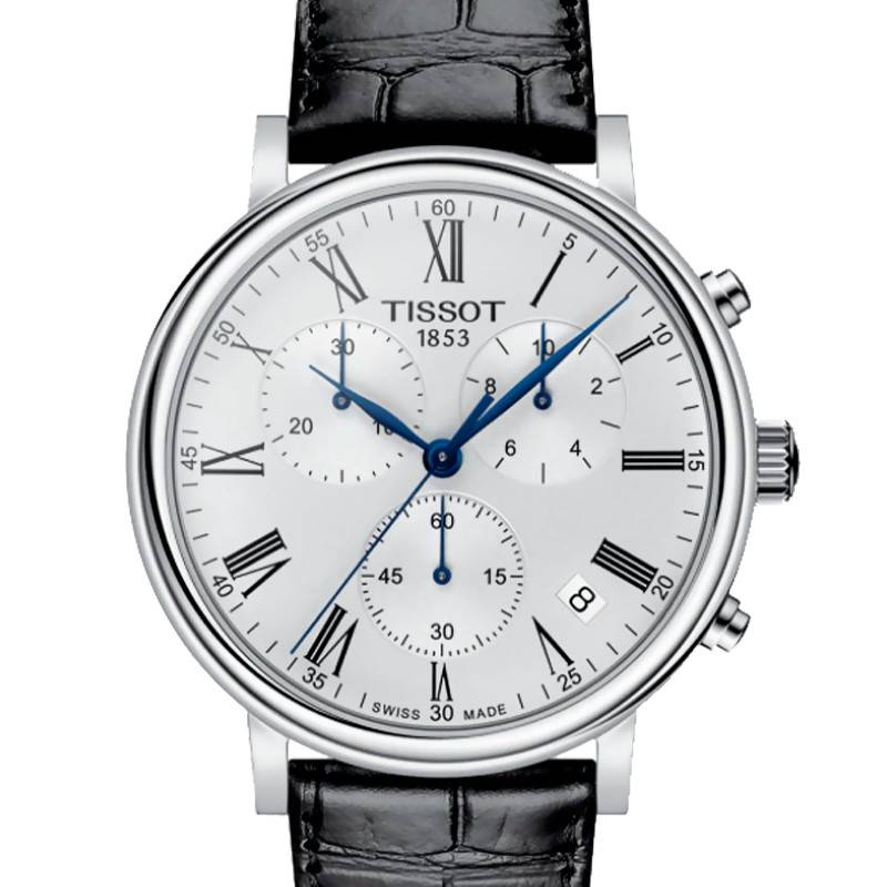Tissot Carson Premium Chronograph Silver Dial Black Leather Strap Watch For Men - T122.417.16.033.00 Buy Now By Tissot