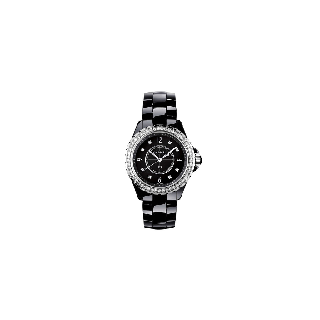 Chanel J12 Diamonds Ceramic Black Dial Black Steel Strap Watch for Women - J12 H3108 Buy Now By Chanel