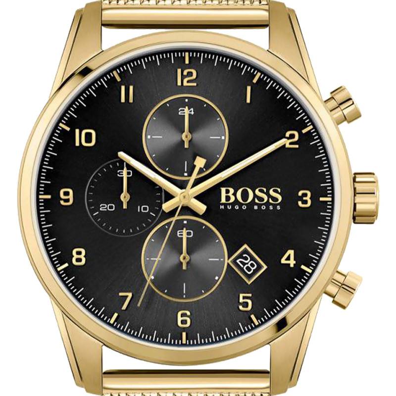 Hugo Boss Skymaster Black Dial Gold Mesh Bracelet Watch for Men - 1513838 Buy Now By Hugo Boss