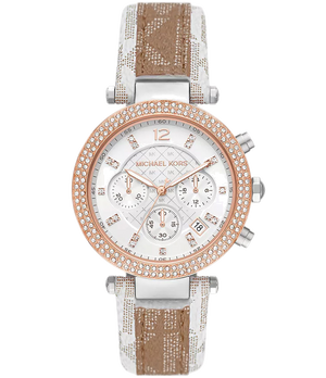 Michael Kors Parker Chronograph White Dial Two Tone Leather Strap Watch For Women - MK6950 Buy Now By Michael Kors