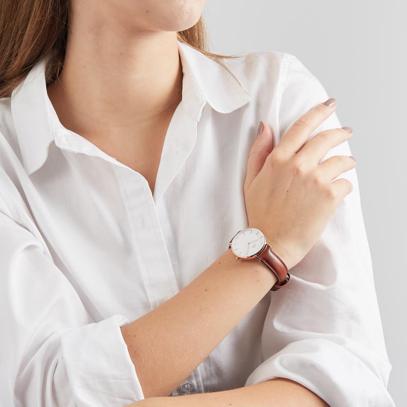 Daniel Wellington Petite St Mawes White Dial Brown Leather Strap Watch For Women - DW00100175 Buy Now By Daniel Wellington