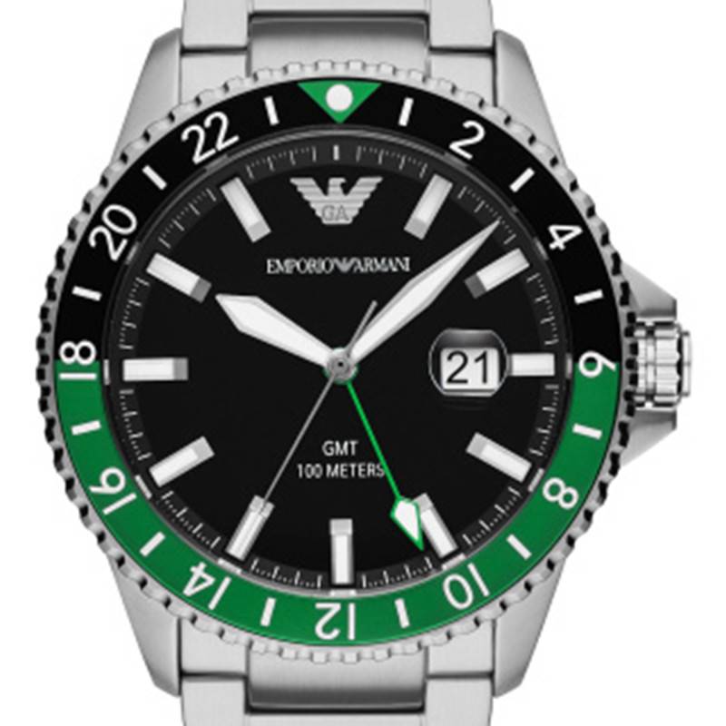 Emporio Armani Sea Explorer GMT Quartz Black Dial Silver Steel Strap Watch For Men - AR11589 Buy Now By Emporio Armani