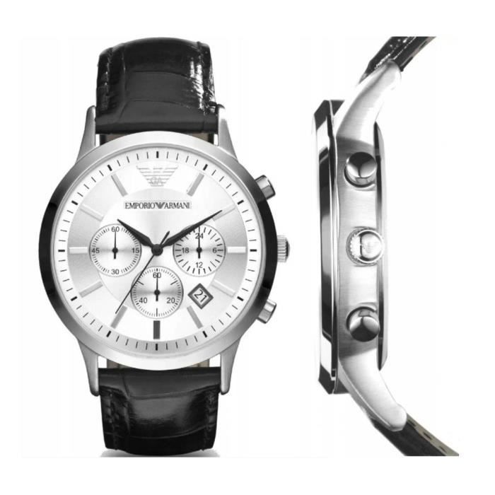 Emporio Armani Classic Chronograph Silver Dial Black Leather Strap Watch For Men - AR2432 Buy Now By Emporio Armani