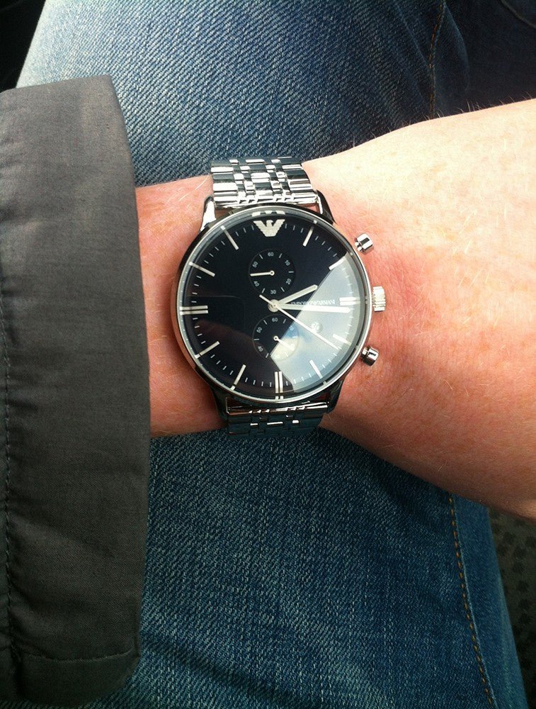 Emporio Armani Gianni Chronograph Black Dial Silver Steel Strap Watch For Men - AR80009 Buy Now By Emporio Armani