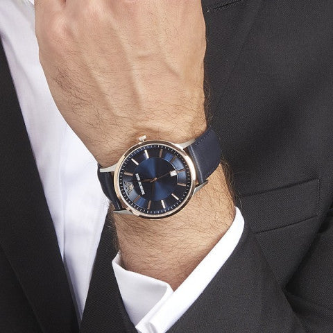 Emporio Armani Renato Analog Blue Dial Black Leather Strap Watch For Men - AR2506 Buy Now By Emporio Armani