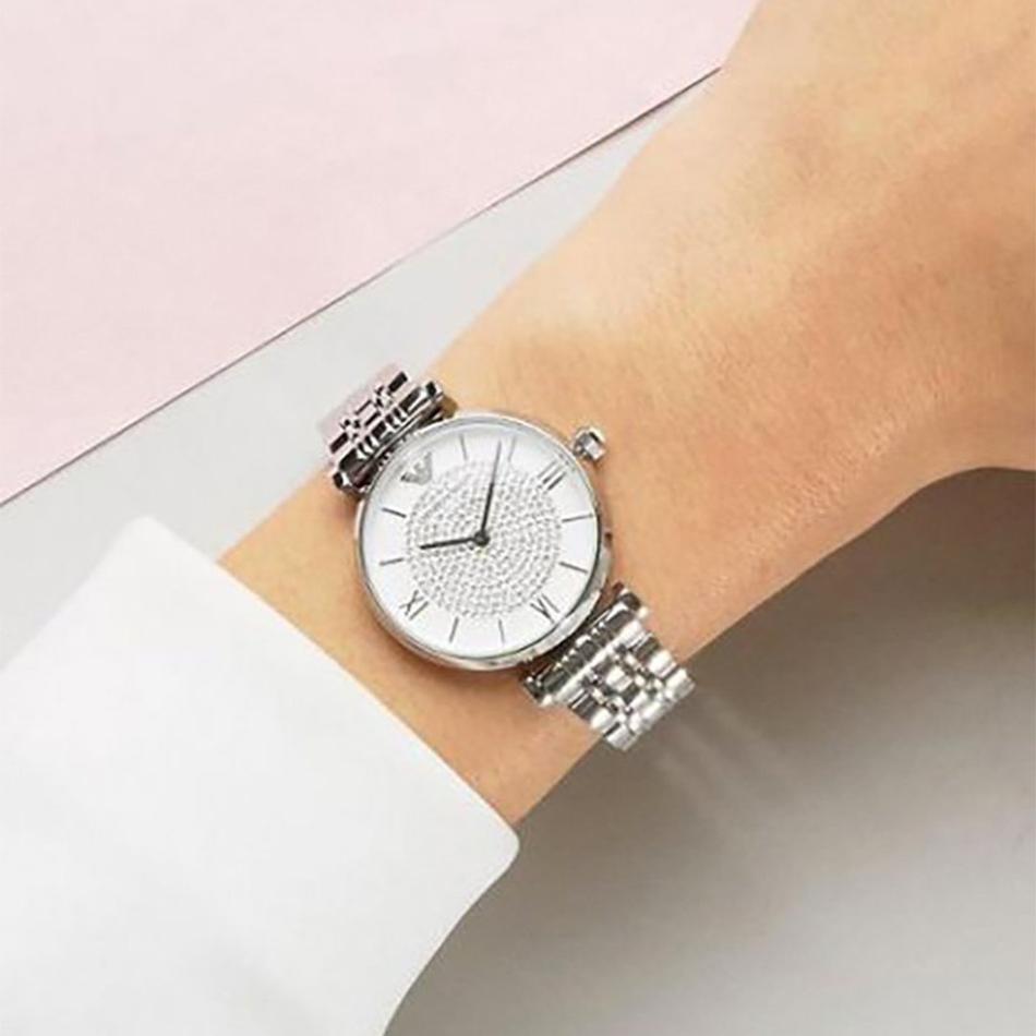 Emporio Armani Gianni T Bar White Crystal Pave Dial Silver Stainless Steel Strap Watch For Women - AR1925 Buy Now By Emporio Armani