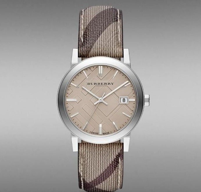 Burberry The City Beige Dial Chequered Brown Leather Strap Watch for Women - BU9029 Buy Now By Burberry