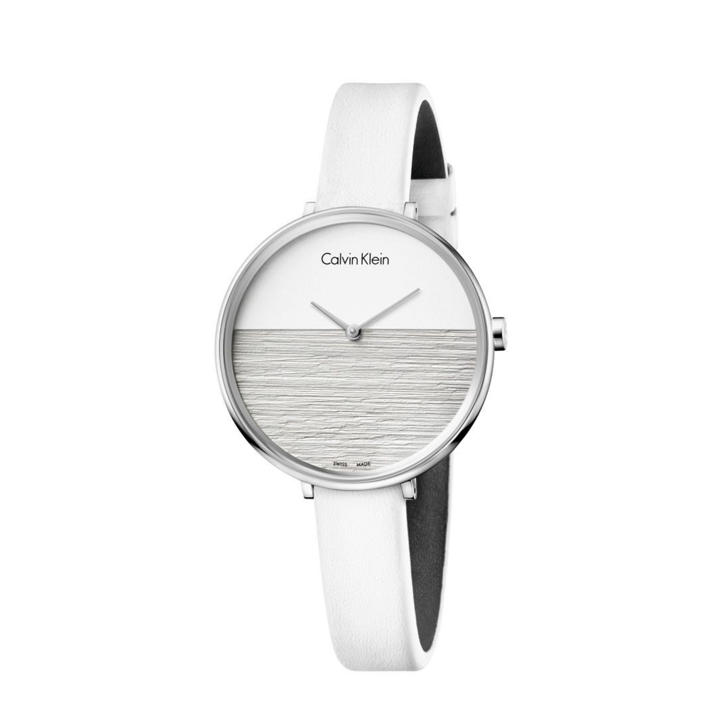 Calvin Klein Rise White Grey Dial White Leather Strap Watch for Women - K7A231L6 Buy Now By Calvin Klein
