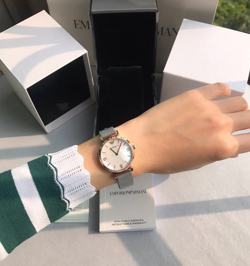 Emporio Armani Retro Mother of Pearl Dial Silver Mesh Bracelet Watch For Women - AR2067 Buy Now By Emporio Armani