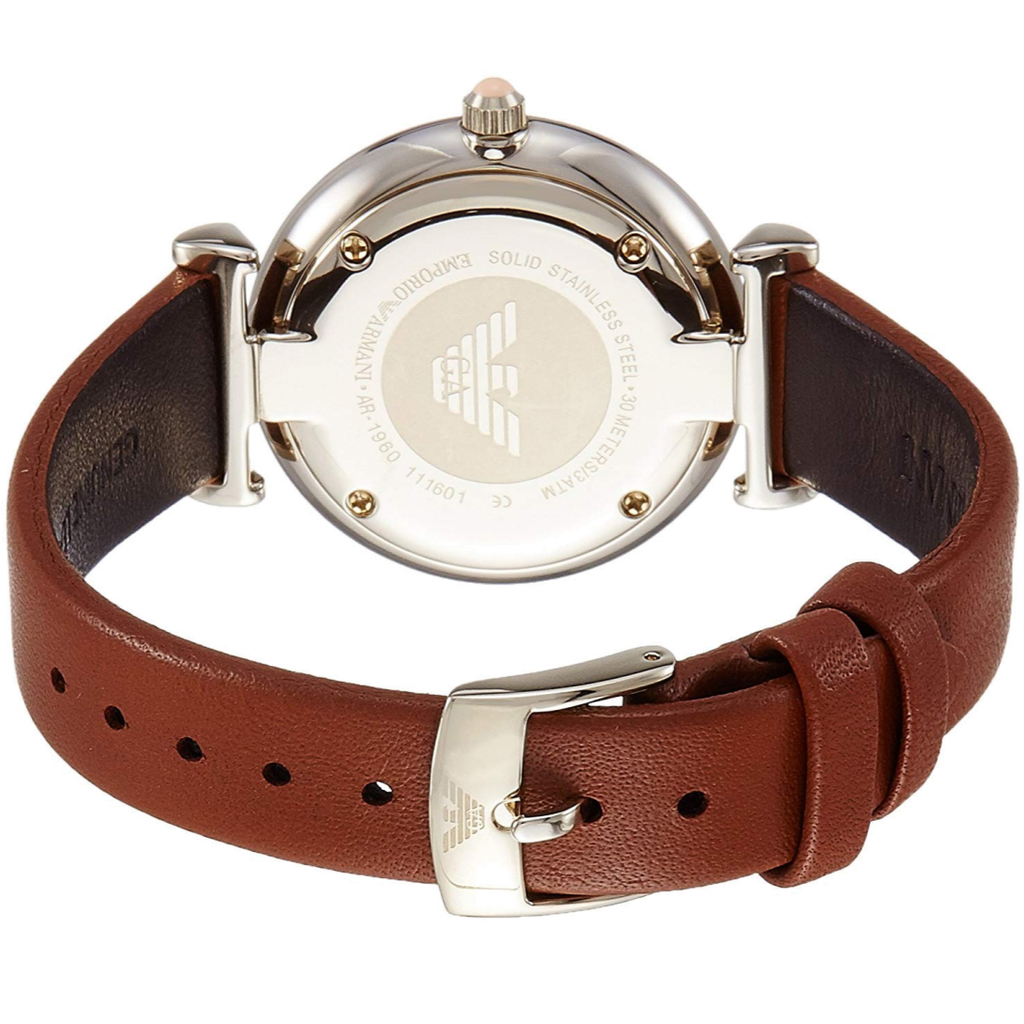 Emporio Armani Gianni T Bar Quartz Pink Mother of Pearl Dial Brown Leather Strap Watch For Women - AR1960 Buy Now By Emporio Armani