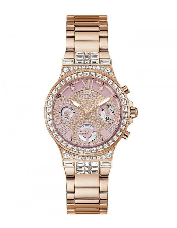 Guess Glitz Multi Function Diamonds Pink Dial Rose Gold Steel Strap Watch for Women - GW0320L6 Buy Now By Guess