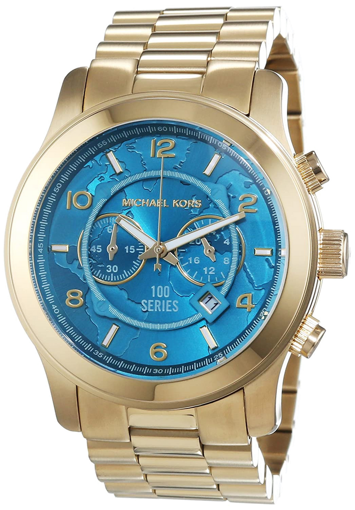 Michael Kors Runway Stop Hunger Blue Dial Gold Steel Strap Watch for Men - MK8315 Buy Now By Michael Kors