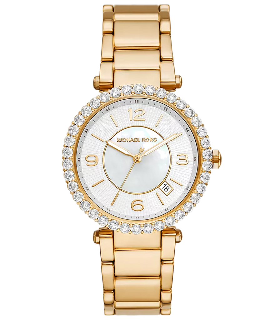 Michael Kors Parker Mother of Pearl White Dial Gold Steel Strap Watch For Women - MK4693 Buy Now By Michael Kors