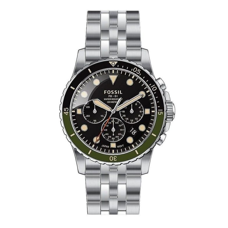 Fossil FB-01 Chronograph Black Dial Silver Steel Strap Watch for Men - FS5864 Buy Now By Fossil