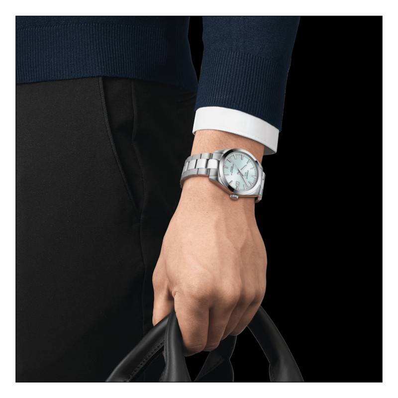 Tissot Gentleman Powermatic 80 Silicium Ice Blue Silver Steel Strap Watch For Men - T127.407.11.351.00