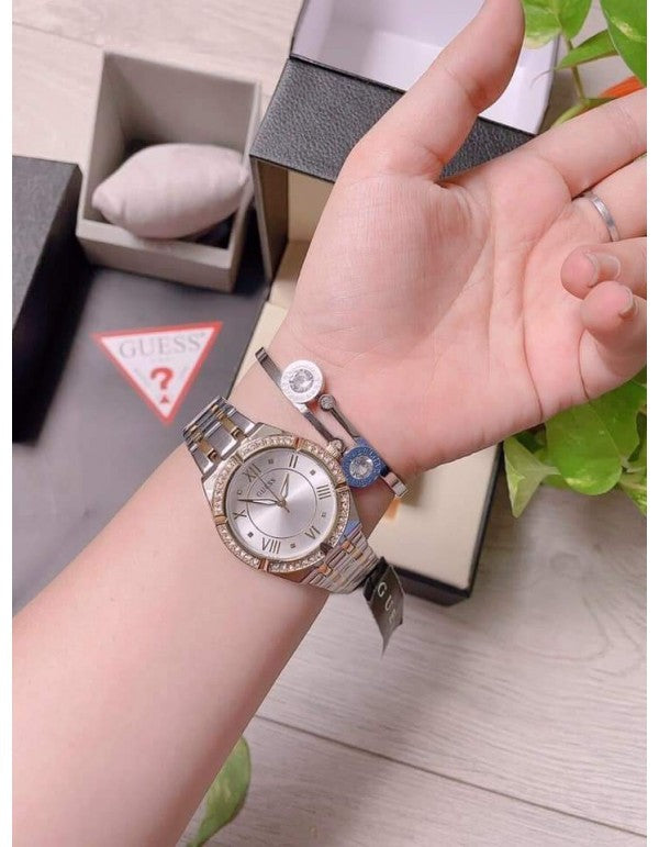 Guess Cosmo Diamonds Silver Dial Two Tone Steel Strap Watch for Women - GW0033L4 Buy Now By Guess