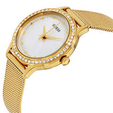 Guess Chelsea Crystals Mother of Pearl White Dial Gold Mesh Bracelet Watch For Women - W0647L7 Buy Now By Guess