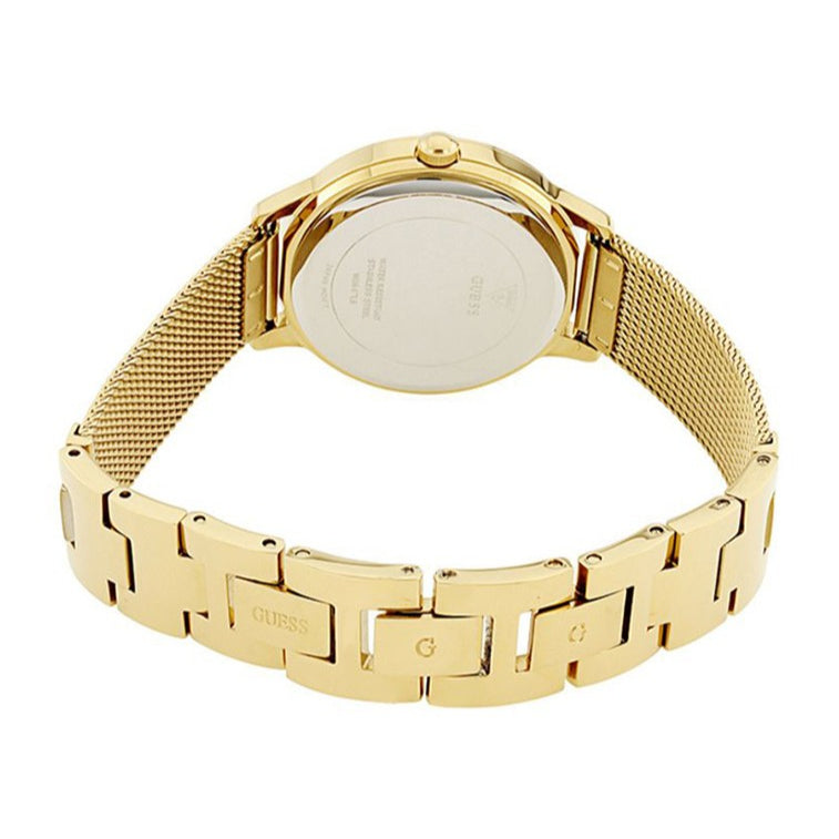 Guess Chelsea Crystals Mother of Pearl White Dial Gold Mesh Bracelet Watch For Women - W0647L7 Buy Now By Guess