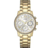 Guess Mini Sunrise Diamonds Silver Dial Gold Steel Strap Watch for Women - W0623L3 Buy Now By Guess