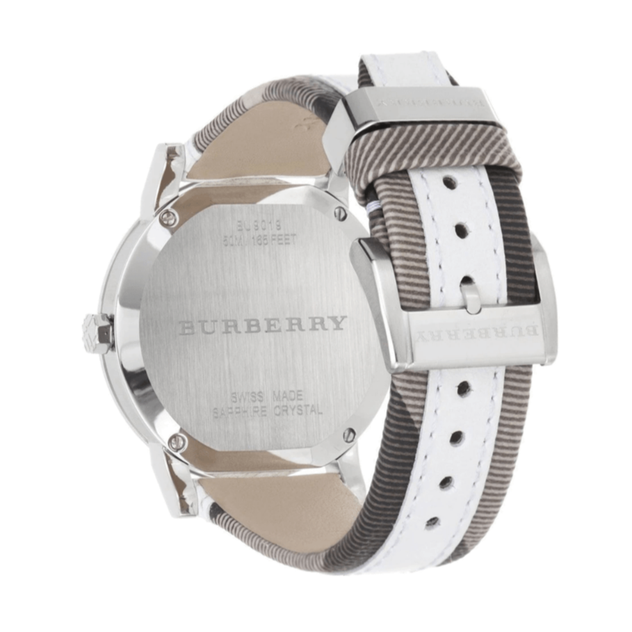 Burberry The City Silver Dial White Leather Strap Watch for Women - BU9019 Buy Now By Burberry