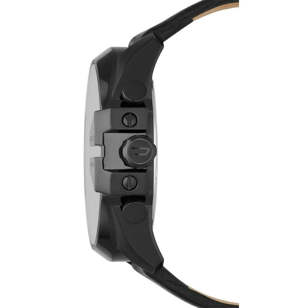 Diesel Mega Chief Chronograph Black Dial Black Leather Strap Watch For Men - DZ4291 Buy Now By Diesel