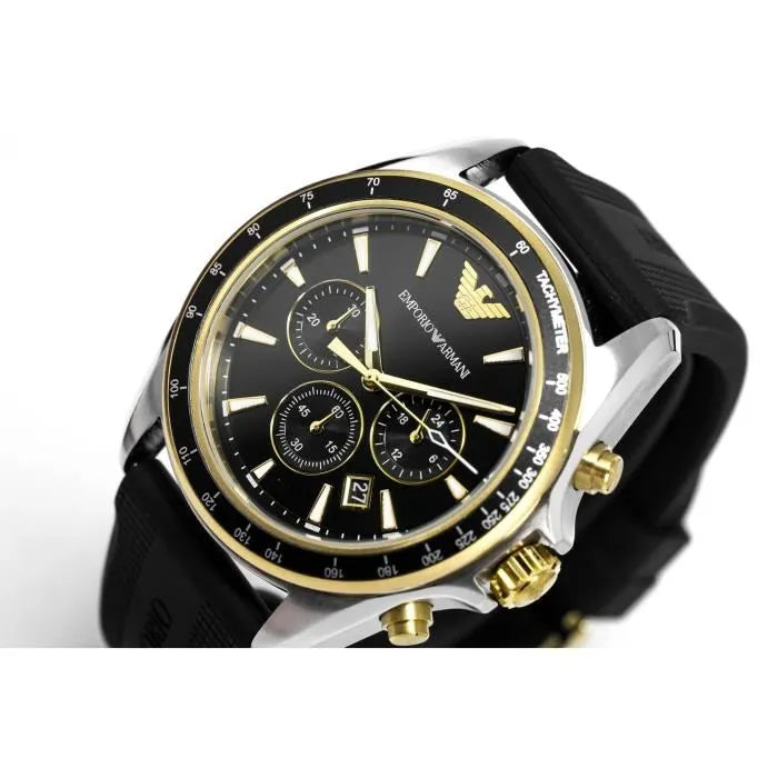Emporio Armani Sigma Chronograph lack Dial Black Rubber Strap Watch For Men - AR80003 Buy Now By Emporio Armani