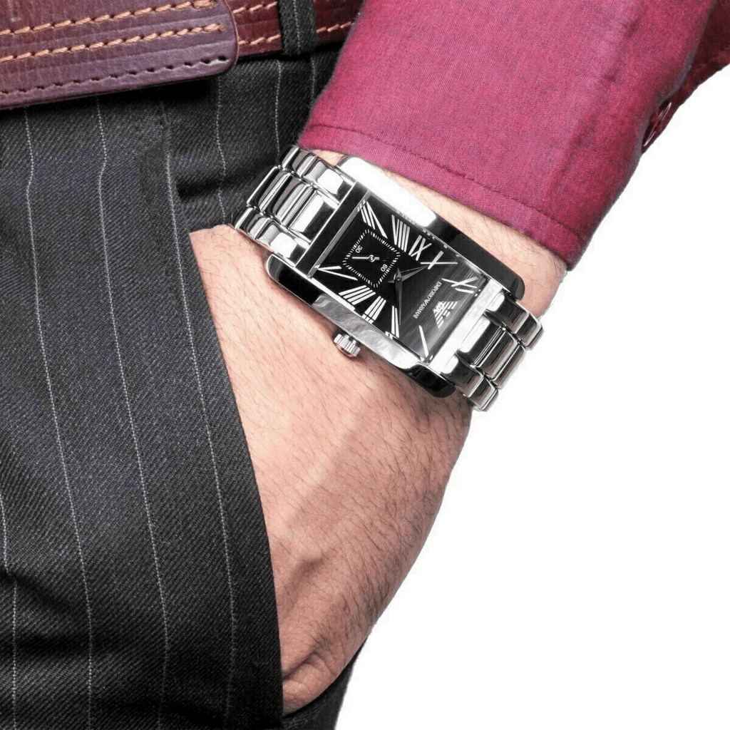 Emporio Armani Classic Black Dial Silver Stainless Steel Strap Watch For Men - AR0156 Buy Now By Emporio Armani