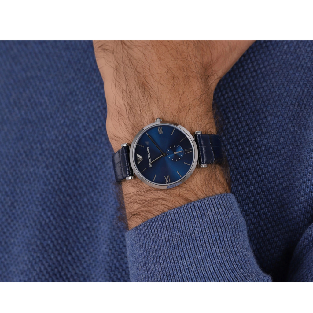 Emporio Armani Gianni T Bar Quartz Blue Dial Blue Leather Strap Watch For Men - AR11300 Buy Now By Emporio Armani
