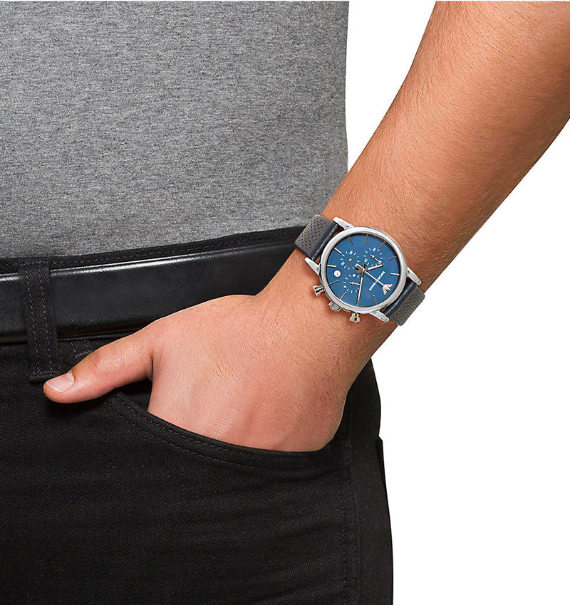 Emporio Armani Luigi Chronograph Blue Dial Black Leather Strap Watch For Men - AR1736 Buy Now By Emporio Armani