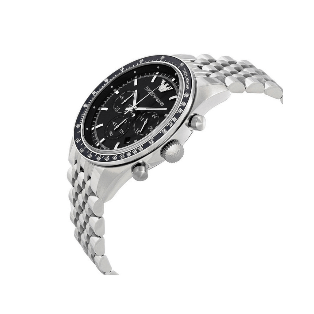 Emporio Armani Tazio Chronograph Black Dial Silver Steel Strap Watch For Men - AR5988 Buy Now By Emporio Armani