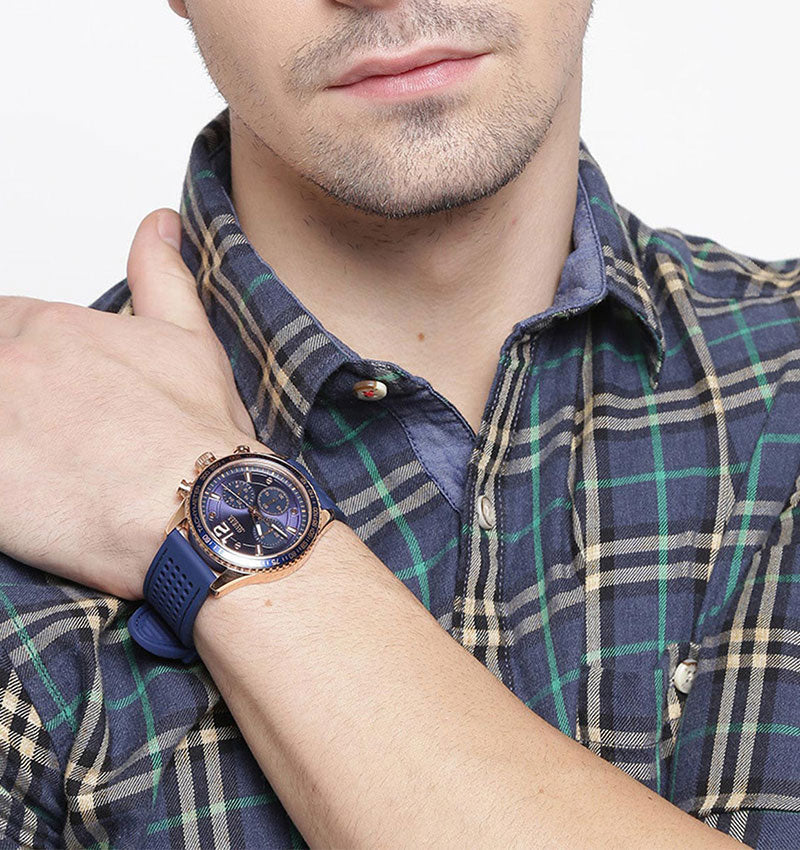 Guess Fleet Blue Dial Blue Rubber Strap Watch for Men - W0971G3 Buy Now By Guess