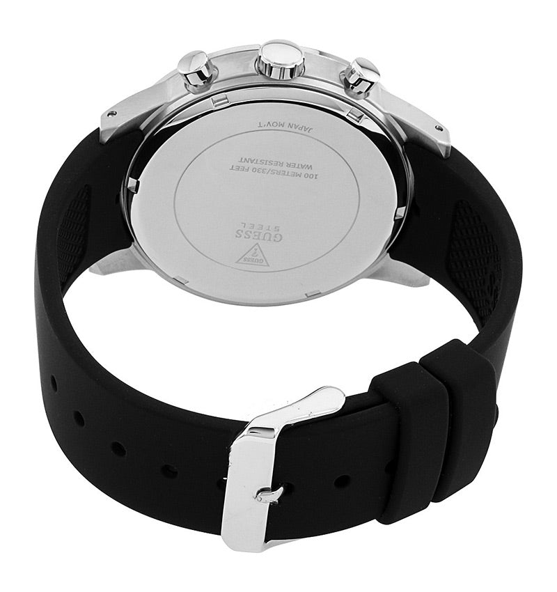 Guess Fuel Multifunction White Dial Black Rubber Strap Watch for Men - W0802G1 Buy Now By Guess