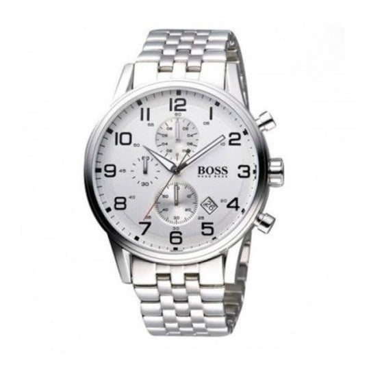 Hugo Boss Aeroliner Chronograph Quartz White Dial Silver Steel Strap Watch For Men - HB1512445 Buy Now By Hugo Boss