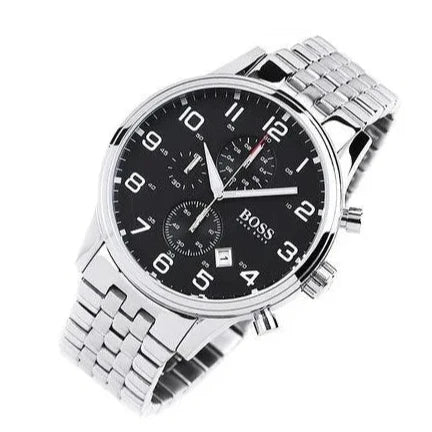 Hugo Boss Aeroliner Chronograph Black Dial Silver Steel Strap Watch For Men - 1512446 Buy Now By Hugo Boss