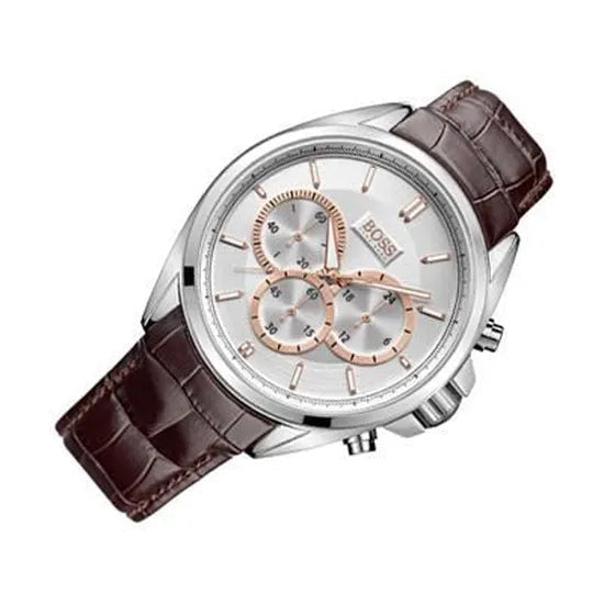 Hugo Boss Driver Quartz Silver Dial Brown Leather Strap Watch For Men - HB1512881 Buy Now By Hugo Boss
