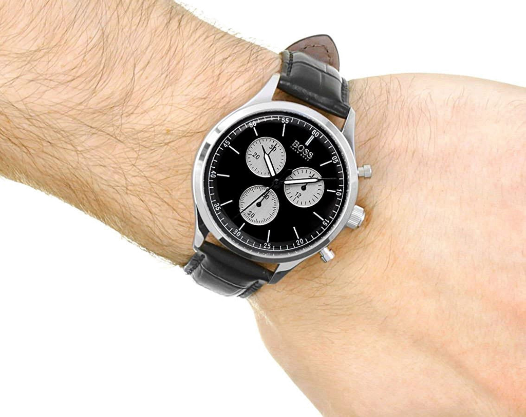 Hugo Boss Companion Black Dial Black Leather Strap Watch for Men - 1513543 Buy Now By Hugo Boss