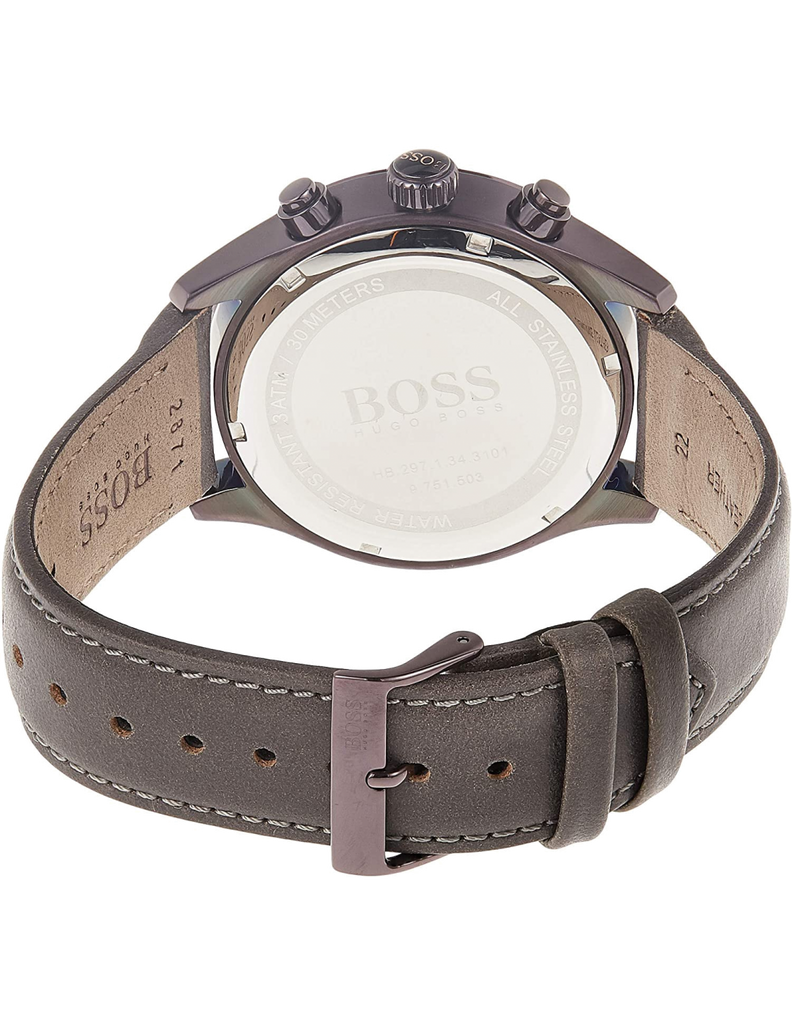 Hugo Boss Grand Prix Silver Dial Grey Leather Strap Watch for Men - 1513603 Buy Now By Hugo Boss