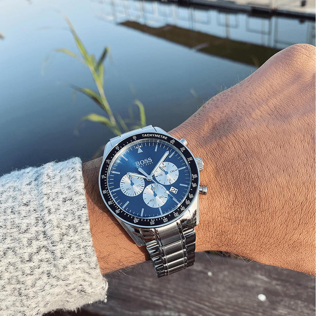 Hugo Boss Chronograph Blue Dial Silver Steel Strap Watch for Men - 1513630 Buy Now By Hugo Boss
