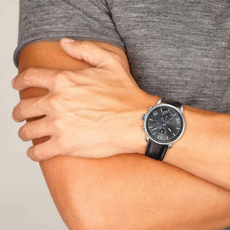 Tommy Hilfiger Aiden Quartz Black Dial Brown Leather Strap Watch for Men - 1791309 Buy Now By Tommy Hilfiger