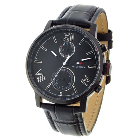 Tommy Hilfiger Aden Chronograph Black Dial Black Leather Strap Watch for Men - 1791310 Buy Now By Tommy Hilfiger