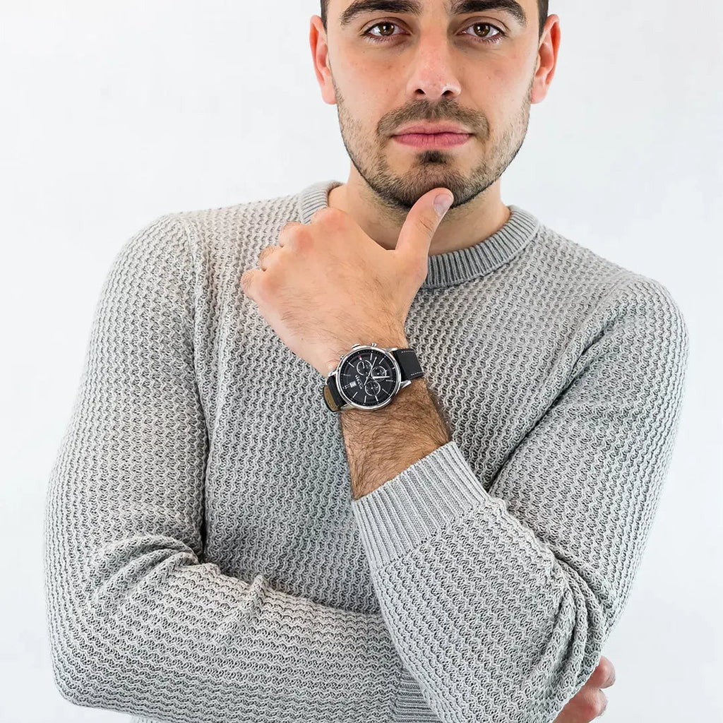 Tommy Hilfiger Kyle Quartz Black Dial Black Leather Strap Watch for Men - 1791630 Buy Now By Tommy Hilfiger